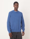[Selected] Selected 100% cotton ribbed knit jumper in blue L Blue