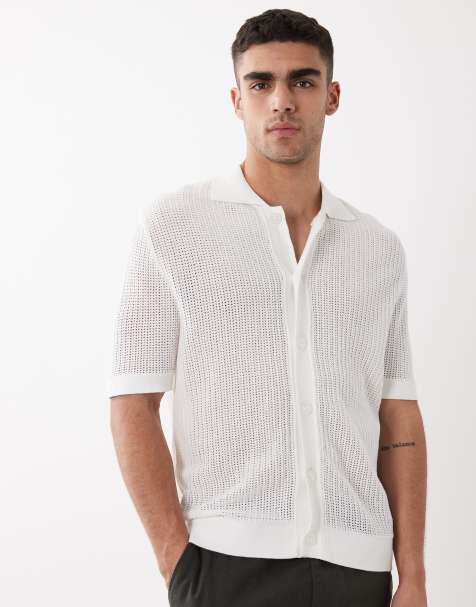 Selected textured knitted short sleeve shirt in white - view 1