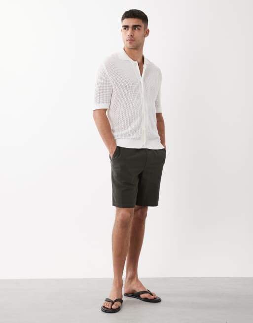 Selected textured knitted short sleeve shirt in white, 2 of 5