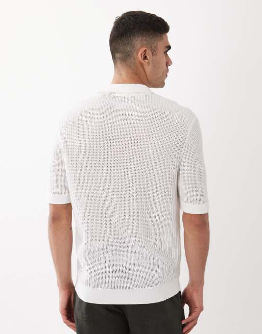 Selected textured knitted short sleeve shirt in white, 5 of 5