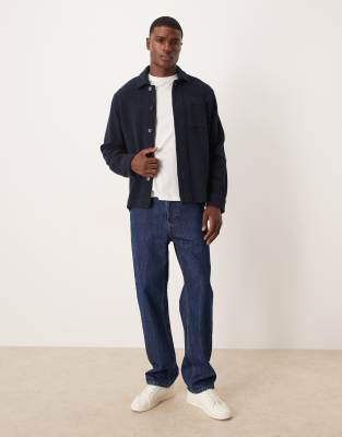 Selected Textured Overshirt In Blue