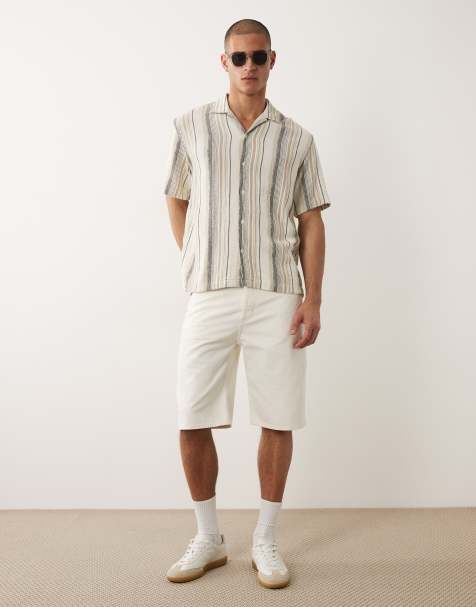 Selected textured shirt in brown stripe - view 1