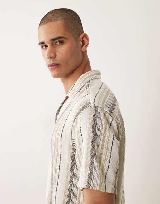 Selected textured shirt in brown stripe, 4 of 5