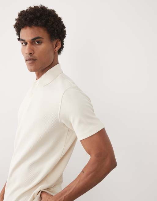 Selected textured short sleeve polo in cream, 4 of 5
