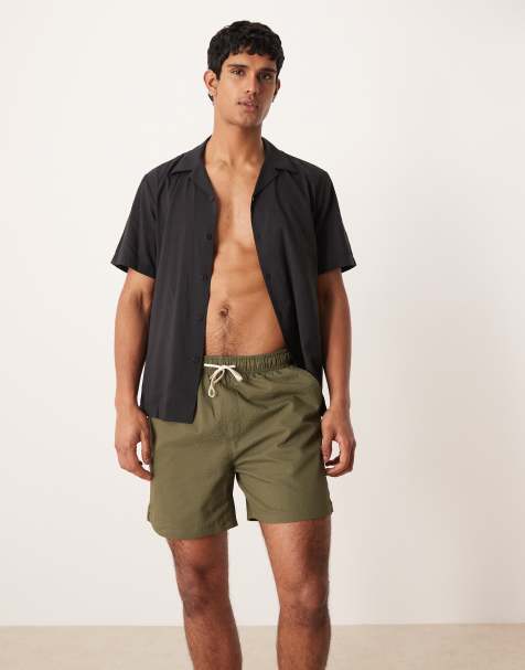 Selected textured swim shorts in Khaki 