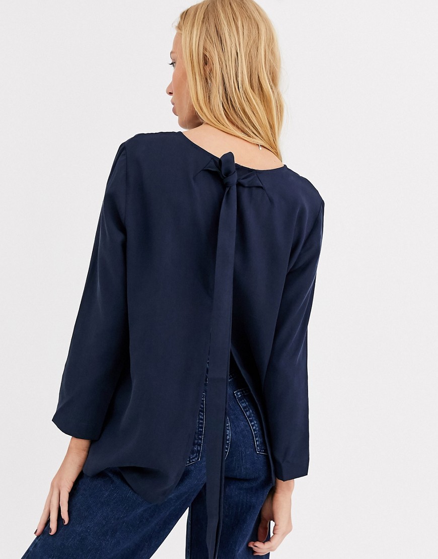 Selected tie back blouse-Blue