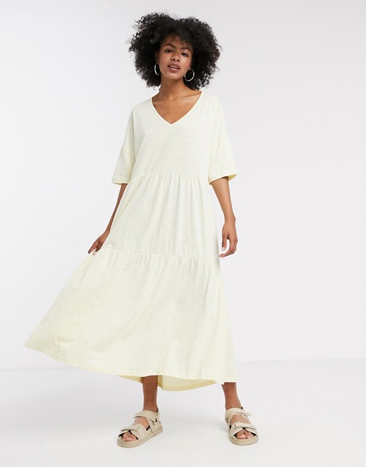 Selected cotton tiered maxi dress - BEIGE