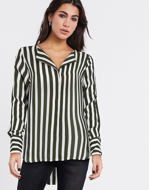 Selected tina stripe long sleeve shirt in dark green
