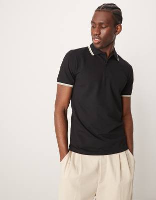 Selected Selected tipped polo shirt in black