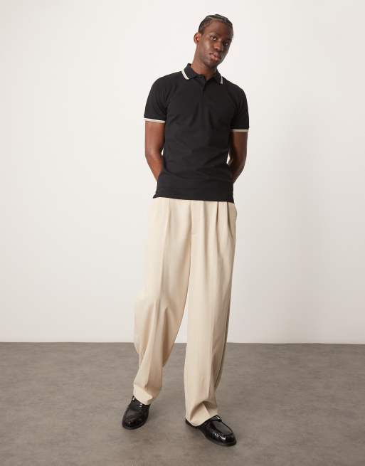Selected tipped polo shirt in black , 2 of 4