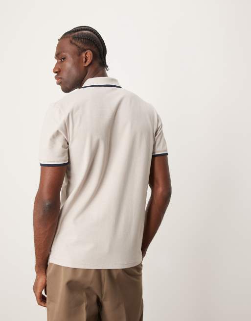 Selected tipped polo shirt in cream , 4 of 4