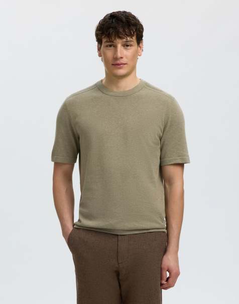 Selected - Top lavorato a maglia color vetiver - view 1