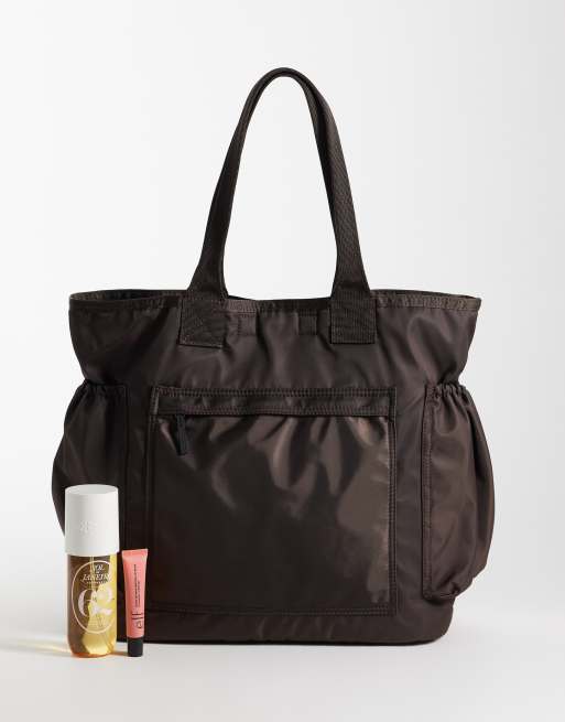 Selected tote tas met laptopvak in donkerbruin, 2 van 4