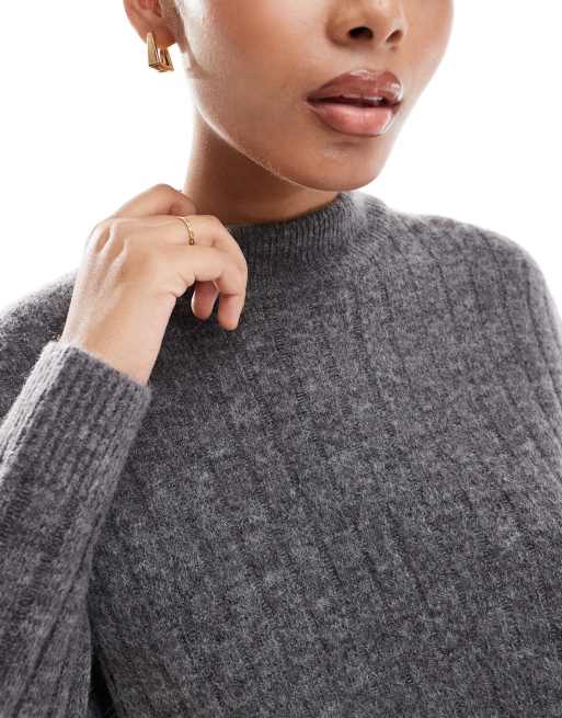 Selected - Trui van merinowolmix met ronde hals en textuur in grijs, 3 van 4