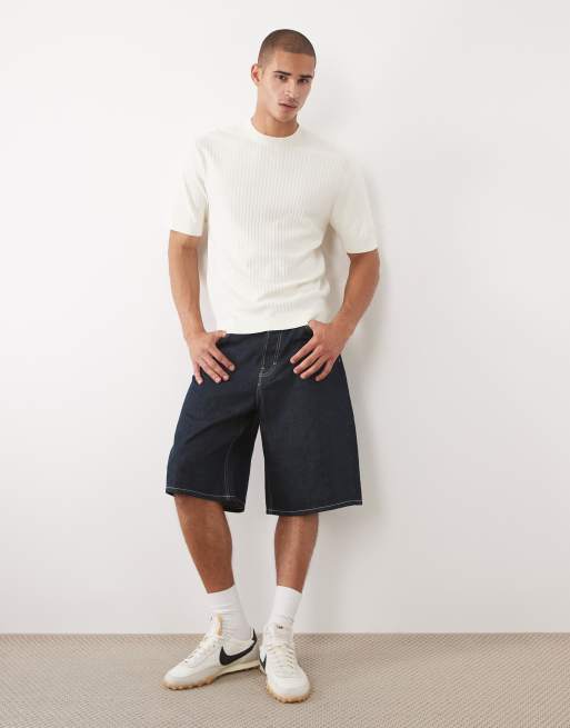 Selected viscose blend knitted structured t-shirt in cream, 4 of 5
