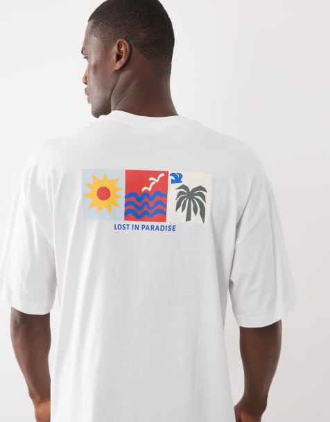 Selected – Vit t-shirt i oversize med paradis-tryck baktill - view 1