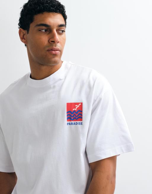 Selected – Vit t-shirt i oversize med paradis-tryck baktill, 2 av 5