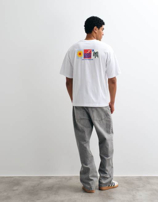 Selected – Vit t-shirt i oversize med paradis-tryck baktill, 4 av 5
