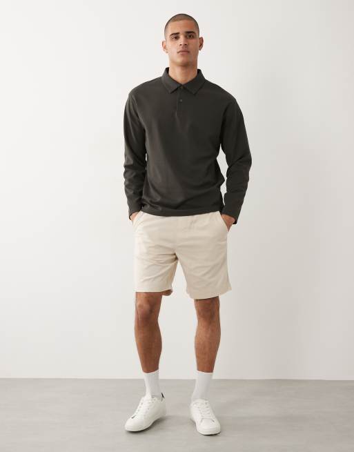Selected waffle long sleeve polo in brown, 2 of 5