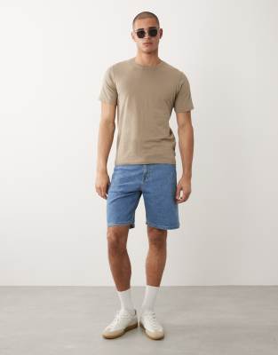 Weite Jeansshorts in Mittelblau Blau L