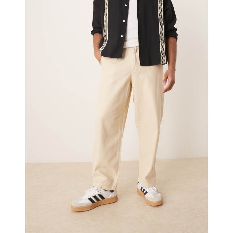 Selected wide fit pleated pants in cream ASOS