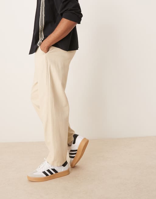 Selected wide fit pleated pants in cream ASOS