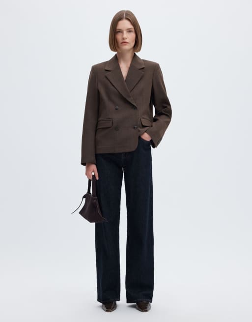 Selected wide leg jeans in dark blue denim , 5 of 6