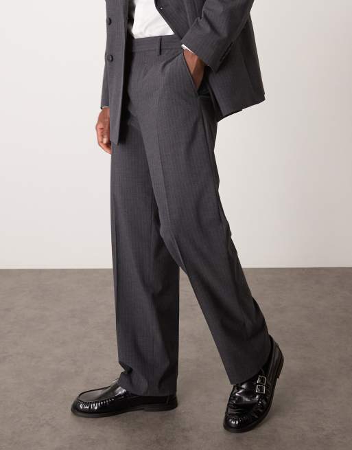 スーツ BEVAN UP wide dark gray slacks MGCWSH Men's Pleated Straight Wide Leg Suit Pants Business