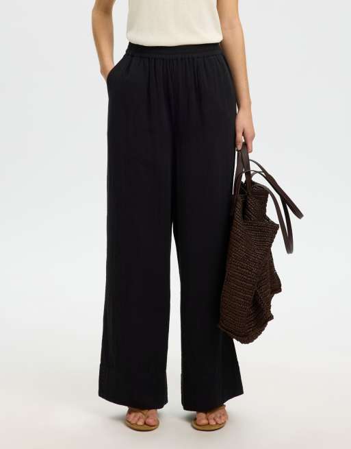Selected Wide-leg trousers in black, 2 of 5