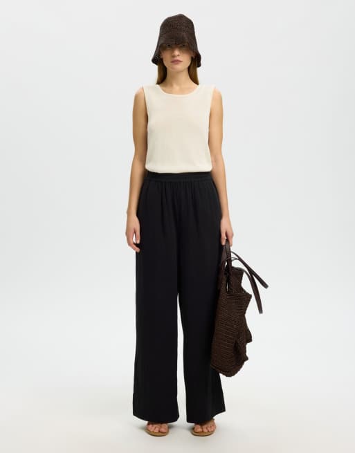 Selected Wide-leg trousers in black, 3 of 5
