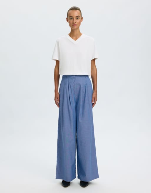 Selected Wide-leg trousers in dark blue, 3 of 6