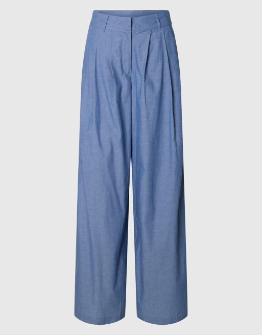 Selected Wide-leg trousers in dark blue, 6 of 6