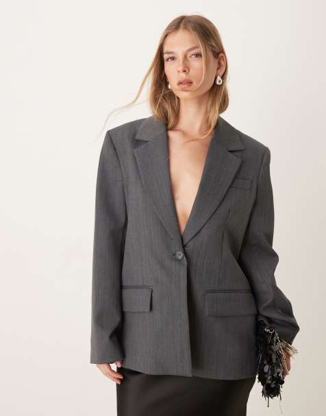 Selected wool asymetric blazer in grey - view 1