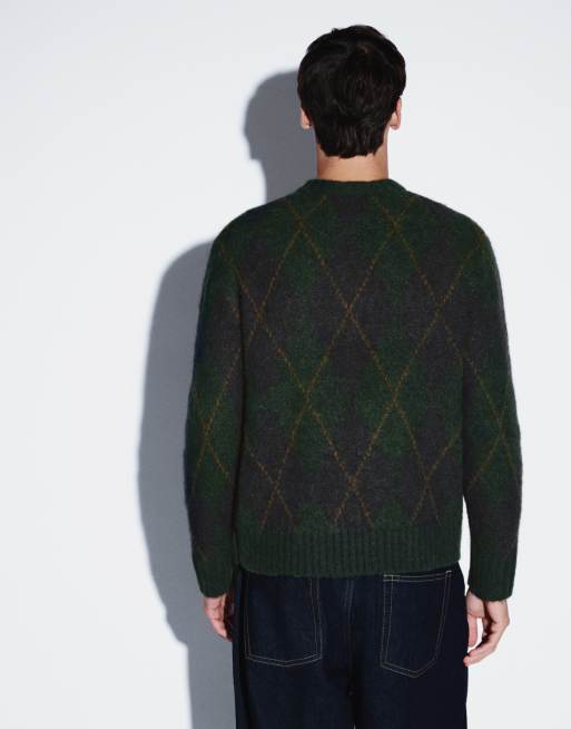 Selected wool blend argyle jumper in forest green, 4 of 5