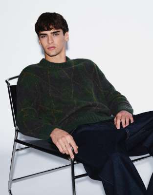 Selected Wool Blend Argyle Sweater In Green