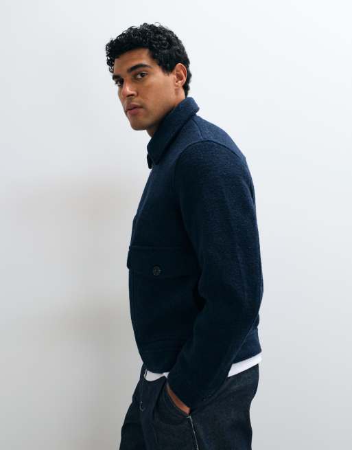 Selected wool blend bomber jacket in navy, 3 of 5