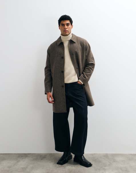 Selected wool blend check coat in multi - view 1
