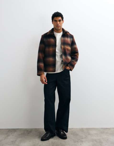 Selected wool blend check zip jacket in multi - view 1