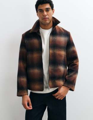 Selected Check-pattern Zip-up Jacket In Multi