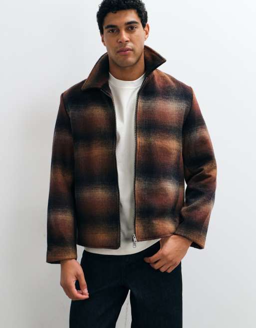 Selected wool blend check zip jacket in multi, 2 of 5