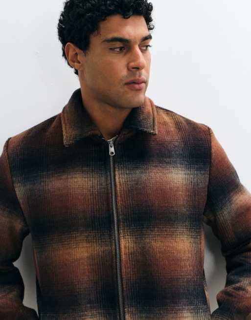 Selected wool blend check zip jacket in multi, 3 of 5