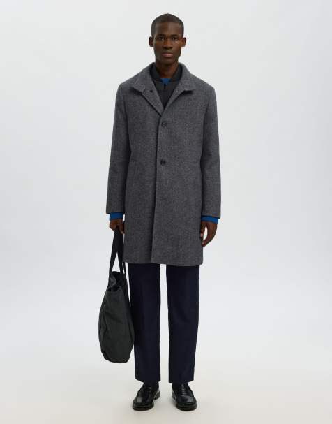 Selected Wool-blend coat in black - view 1