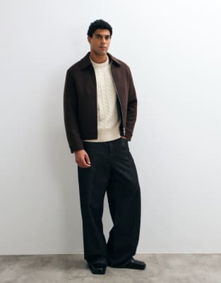 Selected Wool Blend Double Zip Jacket In Brown