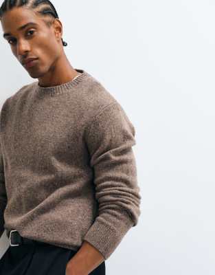 Selected Wool Blend Knit Sweater In Brown