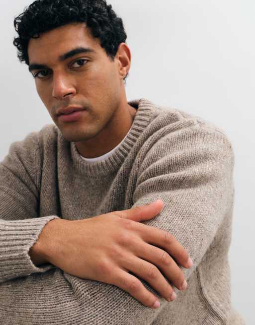 Selected wool blend knit textured jumper in speckled beige, 3 of 5