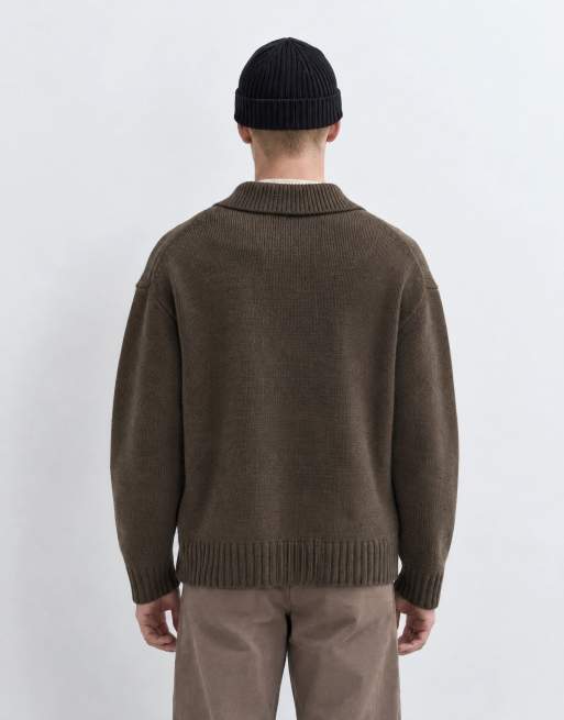 Selected wool blend knitted polo in chocolate brown, 10 of 10