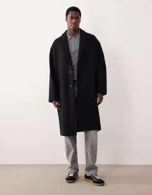 Selected Wool Blend Longline Coat In Black