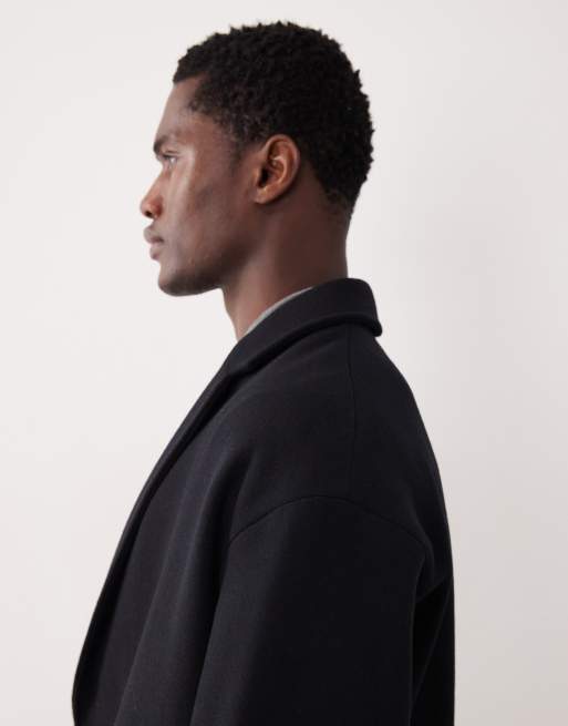 Selected wool blend longline coat in black, 4 of 5