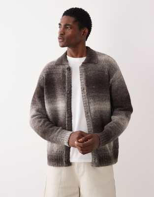 Selected Wool Blend Polo Neck Cardigan In Brown