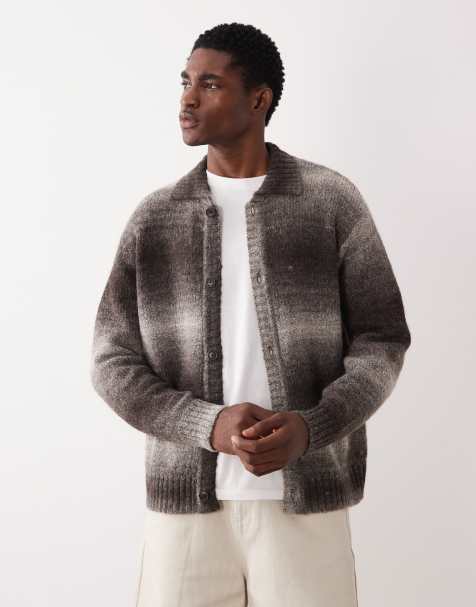Selected wool blend polo neck cardigan in brown ombre